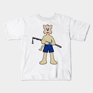 Dog at Fishing with Fishing rod & Fish Kids T-Shirt